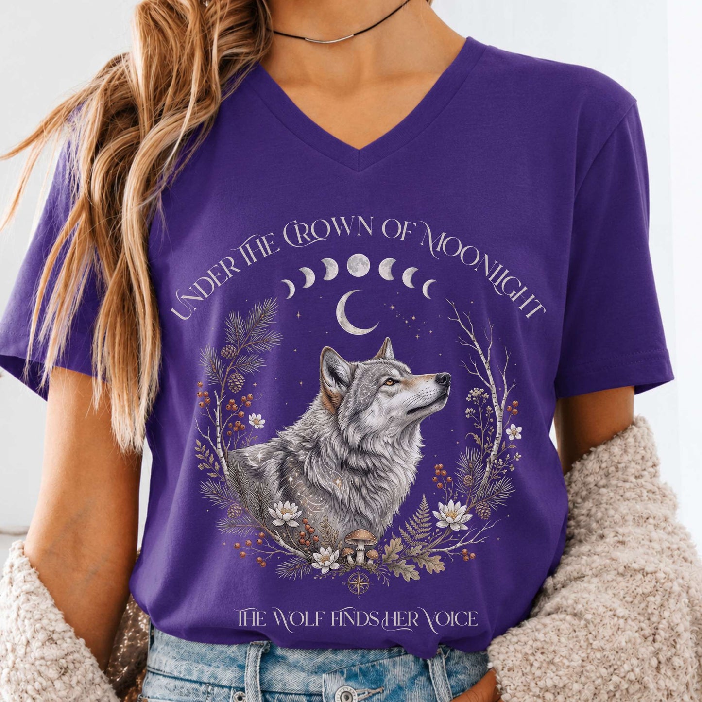 Under the Crown of Moonlight Wolf V-Neck