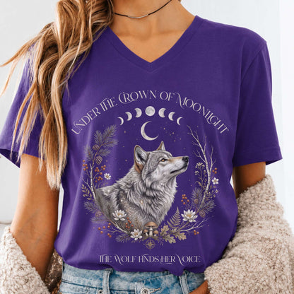Under the Crown of Moonlight Wolf V-Neck
