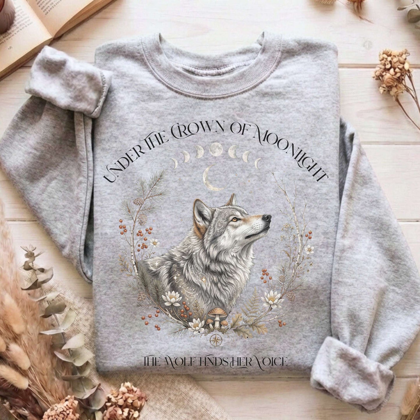 Under the Crown of Moonlight Wolf Sweatshirt