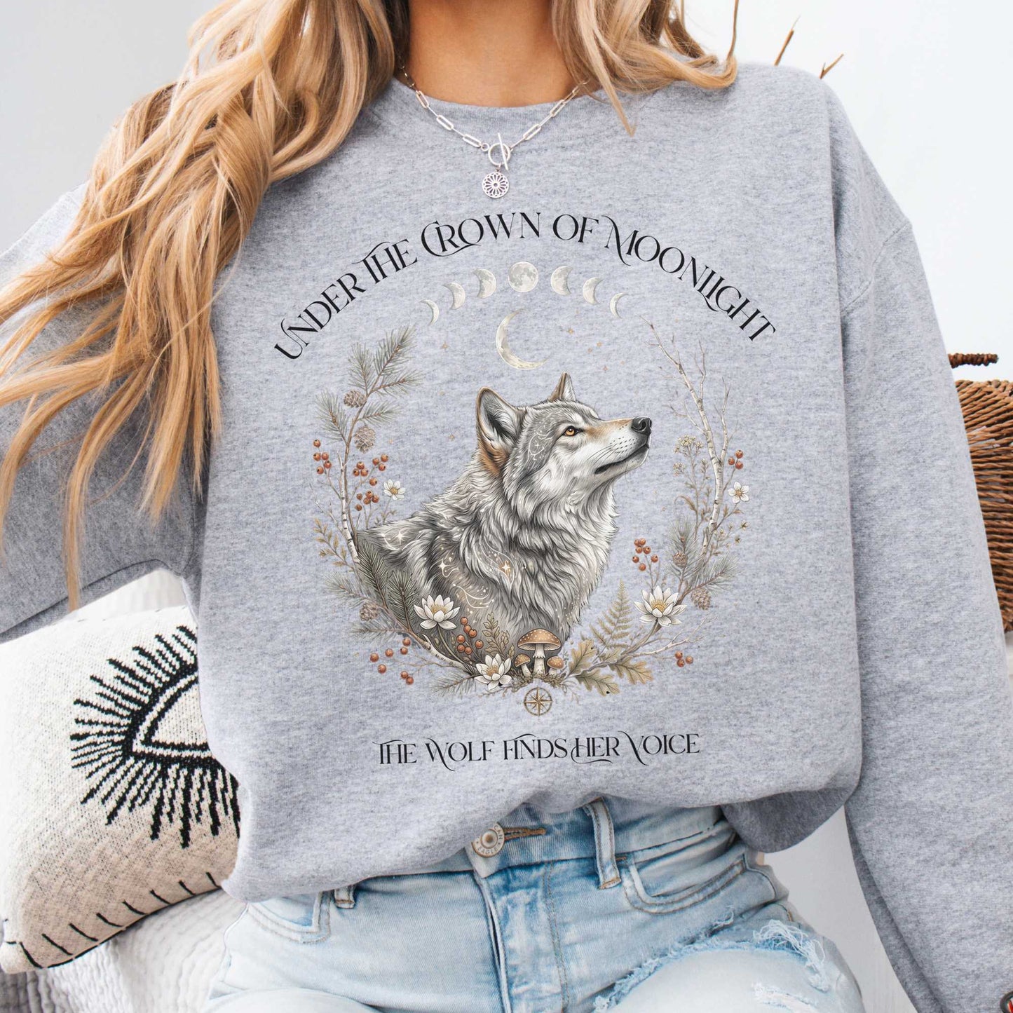 Under the Crown of Moonlight Wolf Sweatshirt
