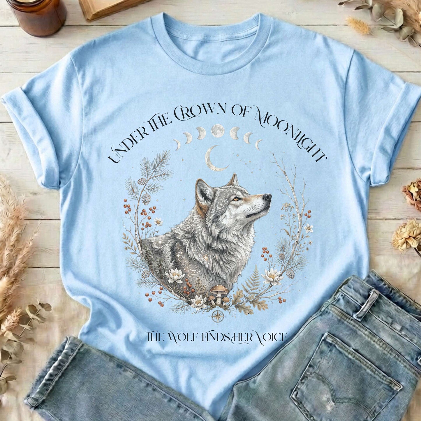 Under the Crown of Moonlight Wolf T-Shirt