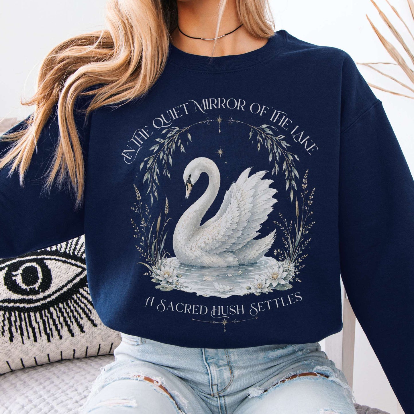 Sweatshirt Navy / S In The Quiet Mirror Swan Crewneck Sweatshirt The Mystic Eden