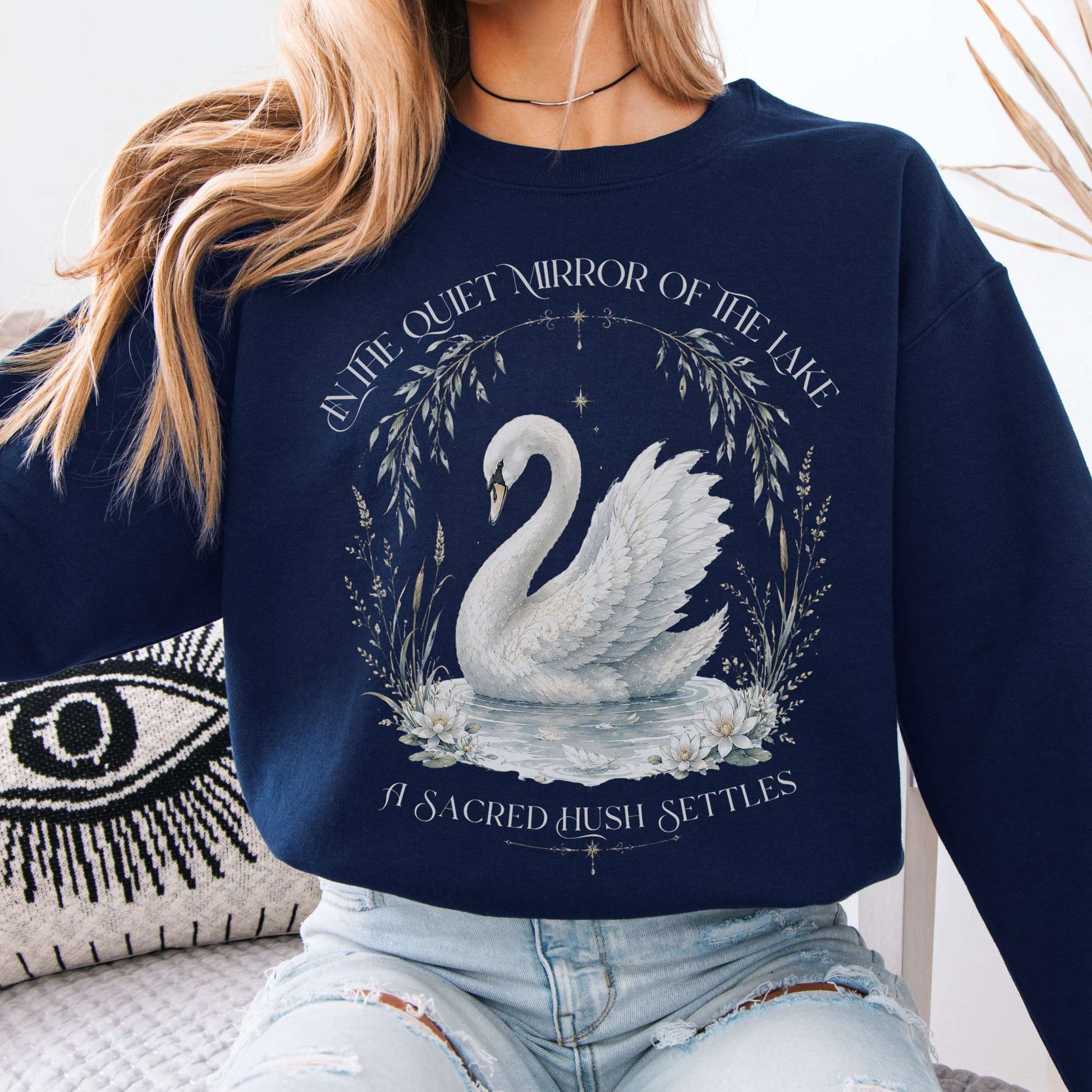 Sweatshirt Navy / S In The Quiet Mirror Swan Crewneck Sweatshirt The Mystic Eden