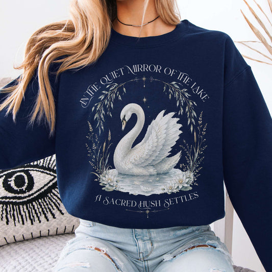 Sweatshirt Navy / S In The Quiet Mirror Swan Crewneck Sweatshirt The Mystic Eden