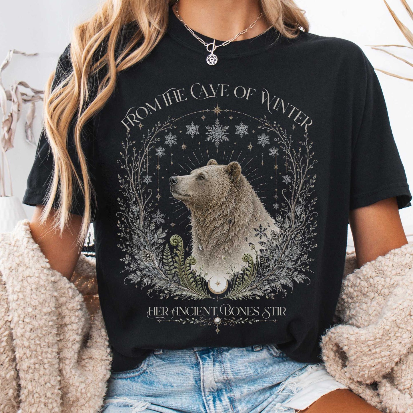 T-Shirt Black / S From the Cave of Winter Her Ancient Bones Stir T-Shirt The Mystic Eden