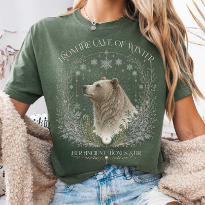 T-Shirt Moss / S From the Cave of Winter Her Ancient Bones Stir T-Shirt The Mystic Eden