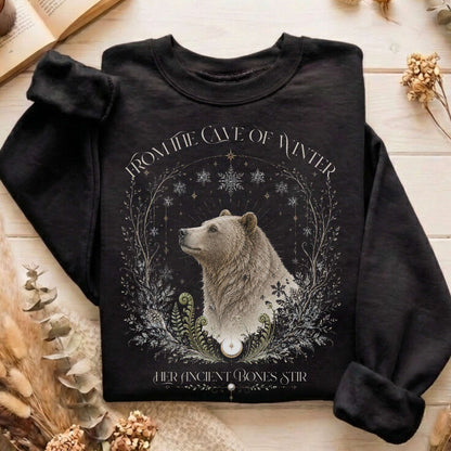 From the Cave of Winter Her Ancient Bones Stir Sweatshirt