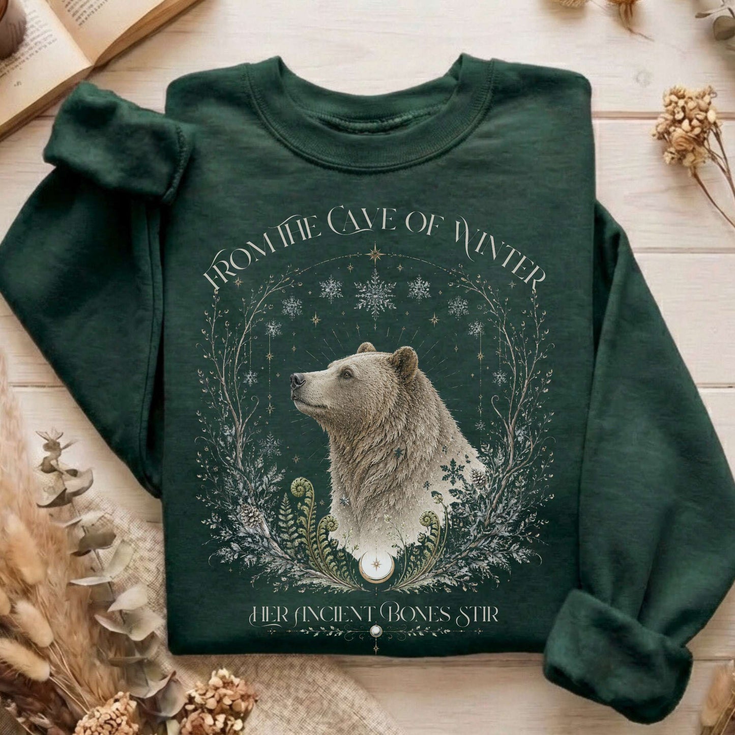 From the Cave of Winter Her Ancient Bones Stir Sweatshirt