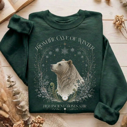 From the Cave of Winter Her Ancient Bones Stir Sweatshirt