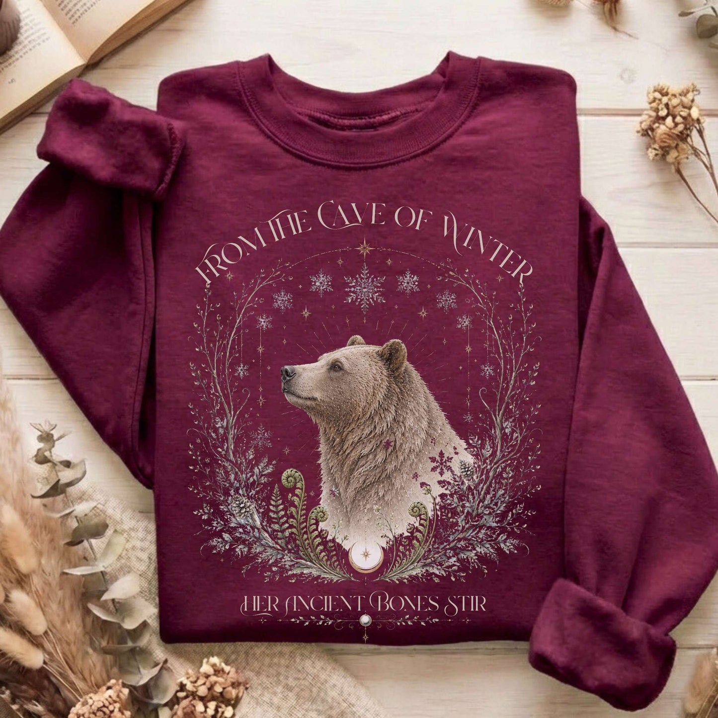 From the Cave of Winter Her Ancient Bones Stir Sweatshirt