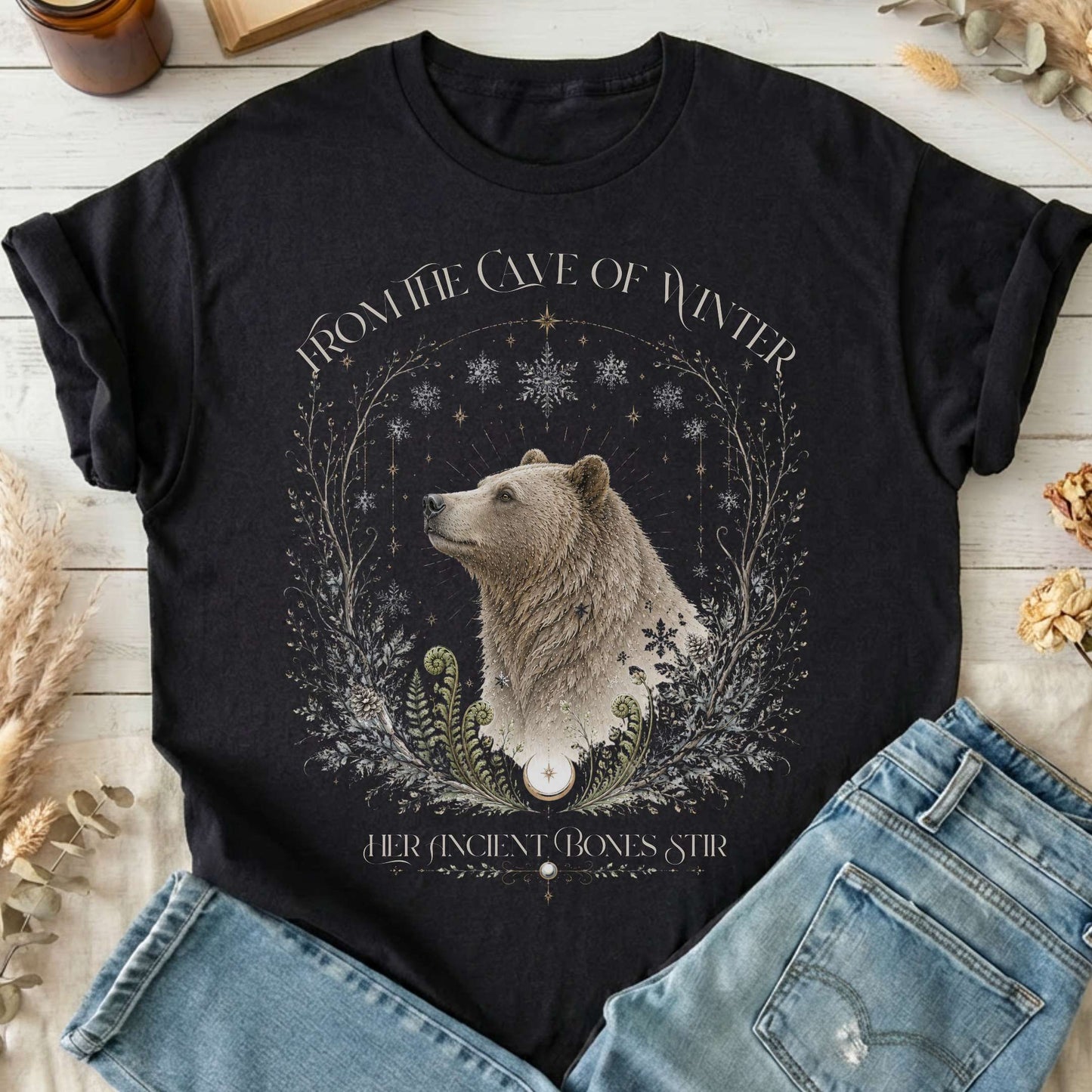 From the Cave of Winter Her Ancient Bones Stir T-Shirt