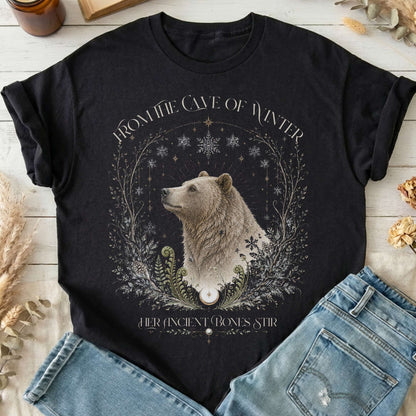 From the Cave of Winter Her Ancient Bones Stir T-Shirt