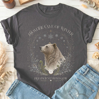 From the Cave of Winter Her Ancient Bones Stir T-Shirt