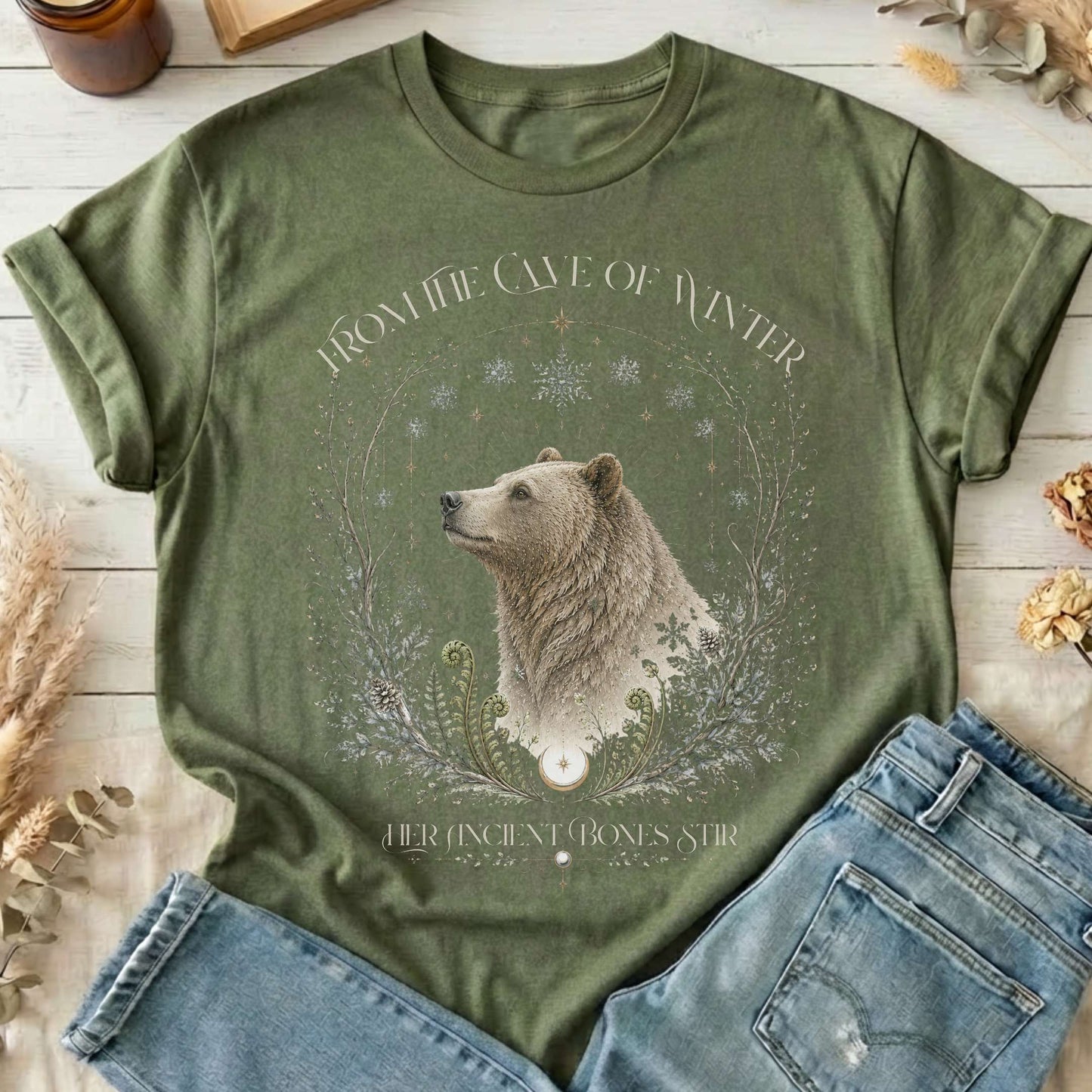 From the Cave of Winter Her Ancient Bones Stir T-Shirt