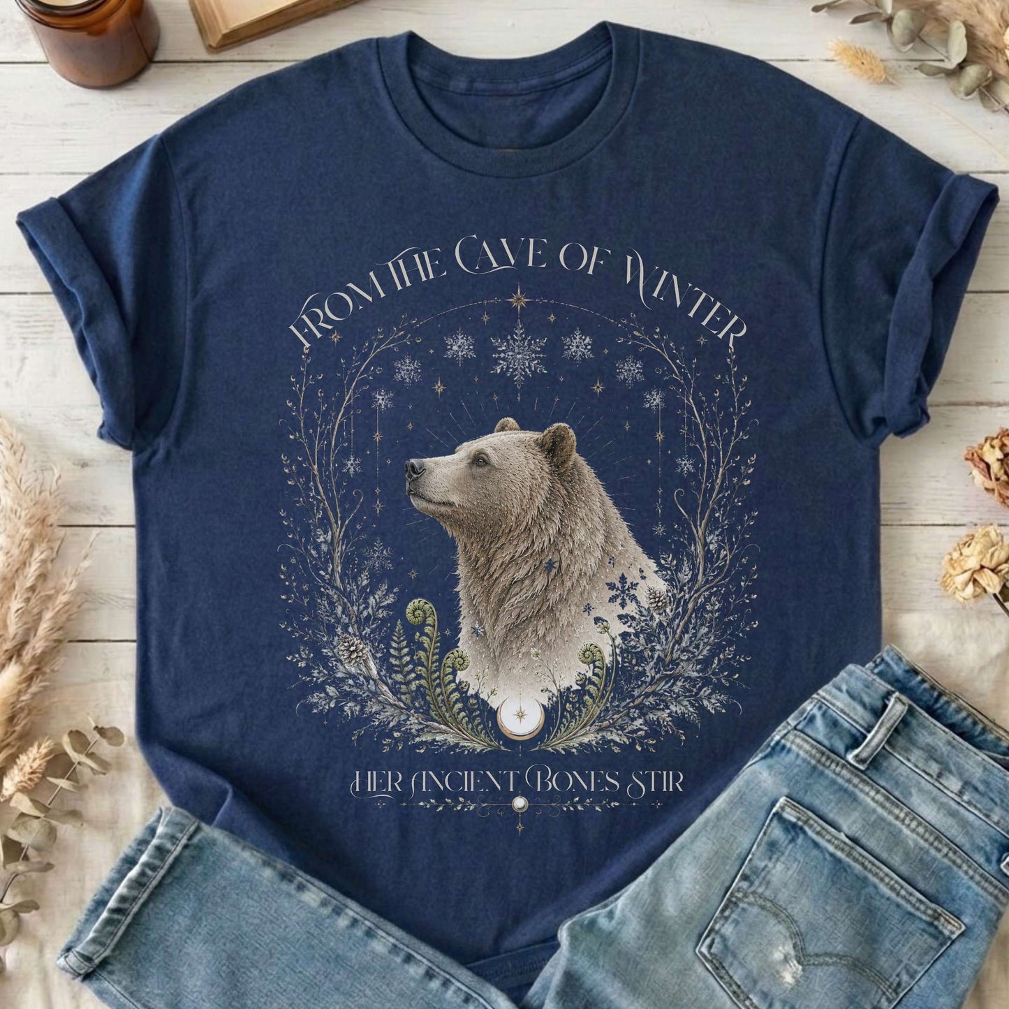 From the Cave of Winter Her Ancient Bones Stir T-Shirt