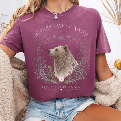 T-Shirt Berry / S From the Cave of Winter Her Ancient Bones Stir T-Shirt The Mystic Eden
