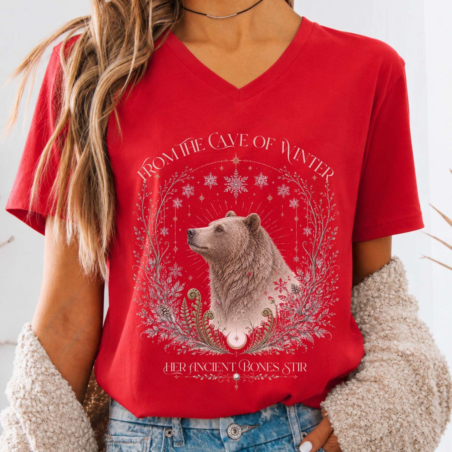 From the Cave of Winter Her Ancient Bones Stir V-Neck
