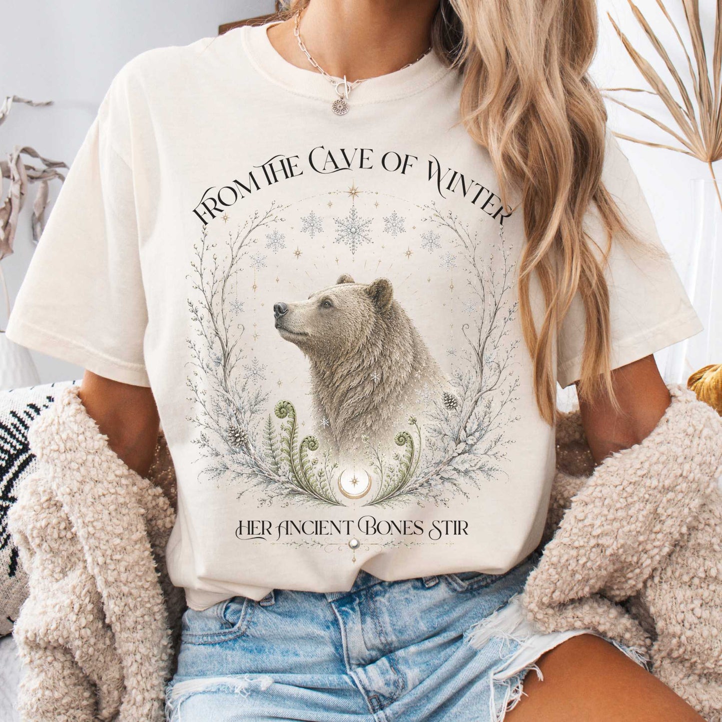 T-Shirt Ivory / S From the Cave of Winter Her Ancient Bones Stir T-Shirt The Mystic Eden