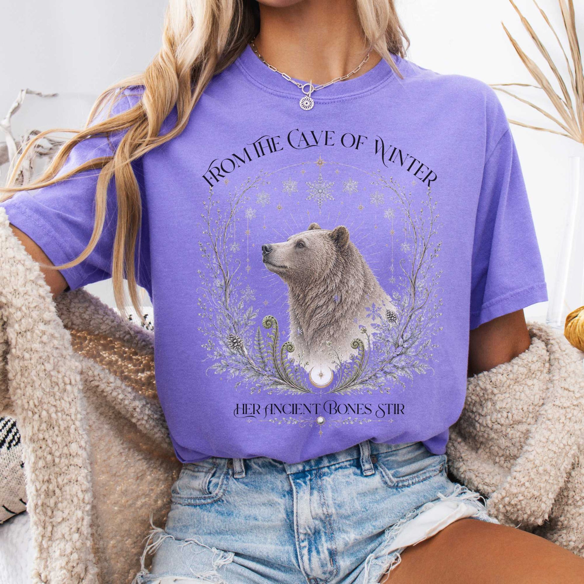 T-Shirt Violet / S From the Cave of Winter Her Ancient Bones Stir T-Shirt The Mystic Eden