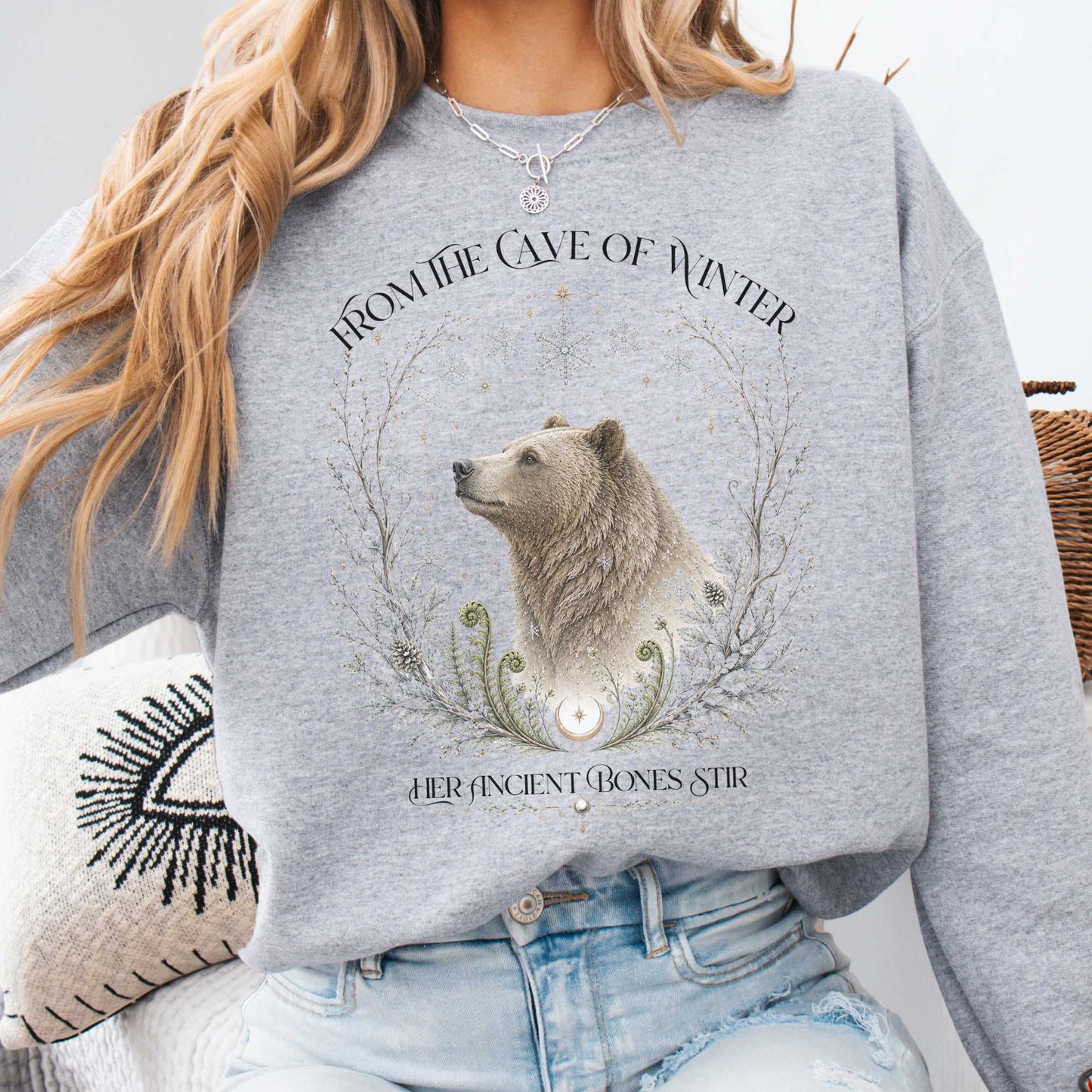 From the Cave of Winter Her Ancient Bones Stir Sweatshirt