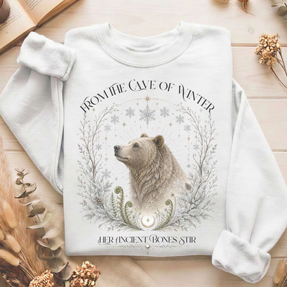 From the Cave of Winter Her Ancient Bones Stir Sweatshirt