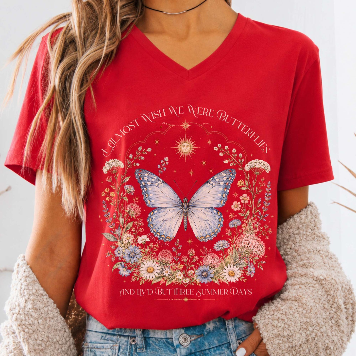 I Almost Wish We Were Butterflies John Keats V-Neck