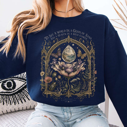 Sweatshirt Navy / S To See a World in a Grain of Sand William Blake Literary Crewneck Sweatshirt The Mystic Eden