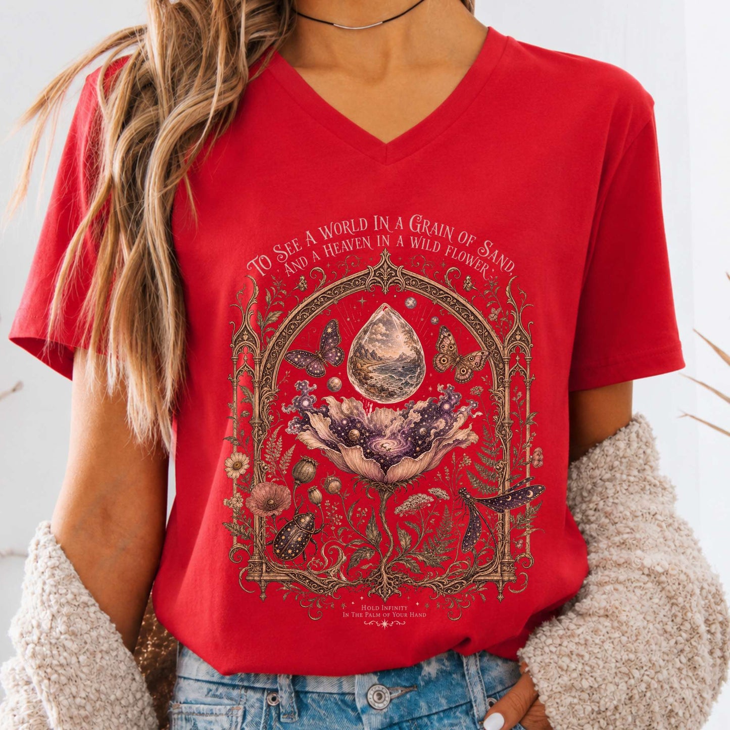 To See a World in a Grain of Sand William Blake Literary V-Neck
