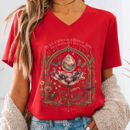 To See a World in a Grain of Sand William Blake Literary V-Neck