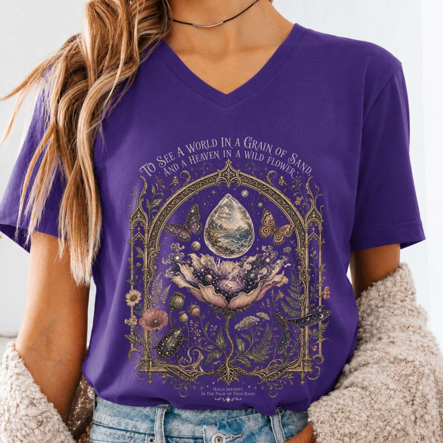 To See a World in a Grain of Sand William Blake Literary V-Neck