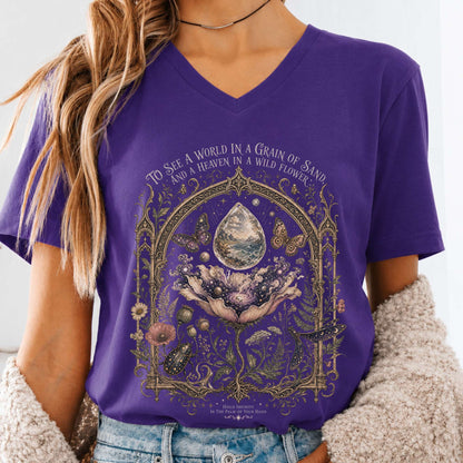 To See a World in a Grain of Sand William Blake Literary V-Neck