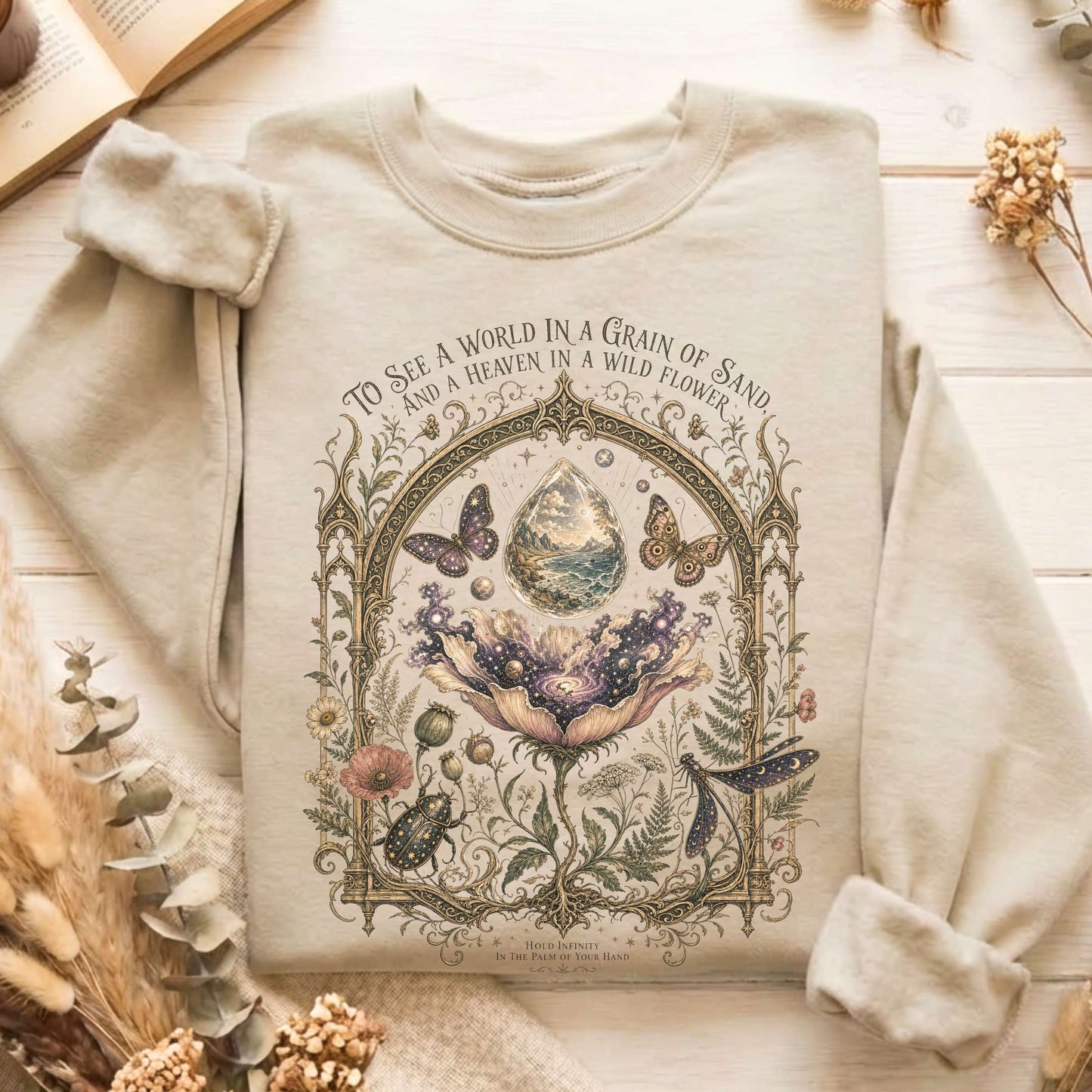 To See a World in a Grain of Sand William Blake Literary Sweatshirt