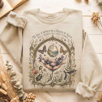 To See a World in a Grain of Sand William Blake Literary Sweatshirt