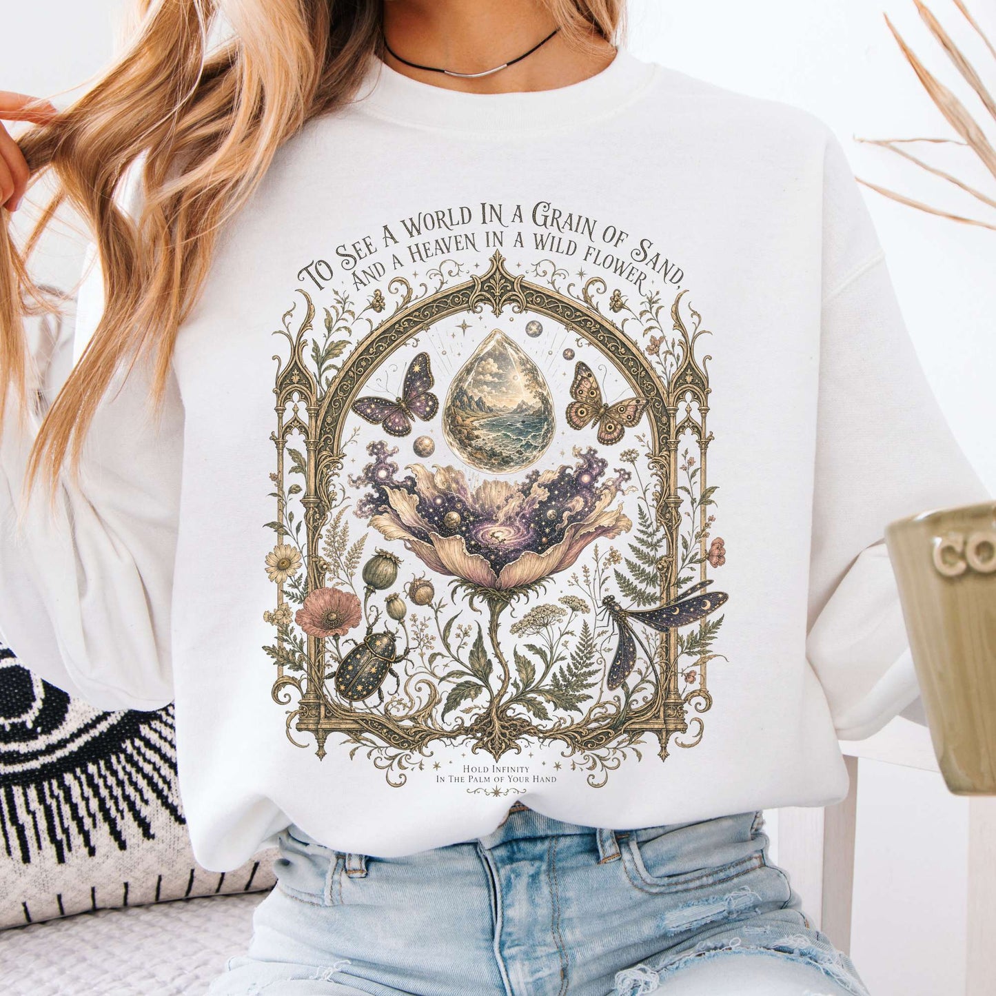 Sweatshirt White / S To See a World in a Grain of Sand William Blake Literary Crewneck Sweatshirt The Mystic Eden