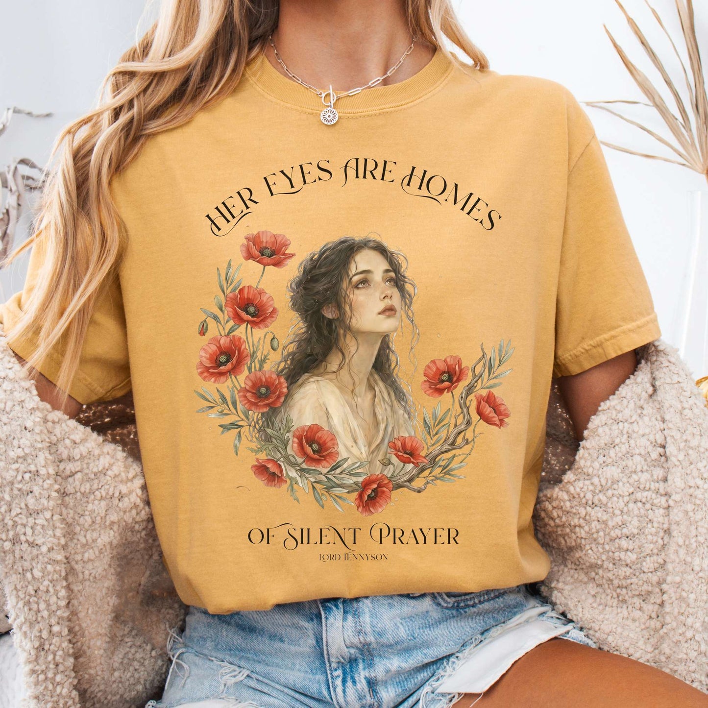 T-Shirt Mustard / S Her Eyes Are Homes of Silent Prayer Lord Tennyson T-Shirt The Mystic Eden