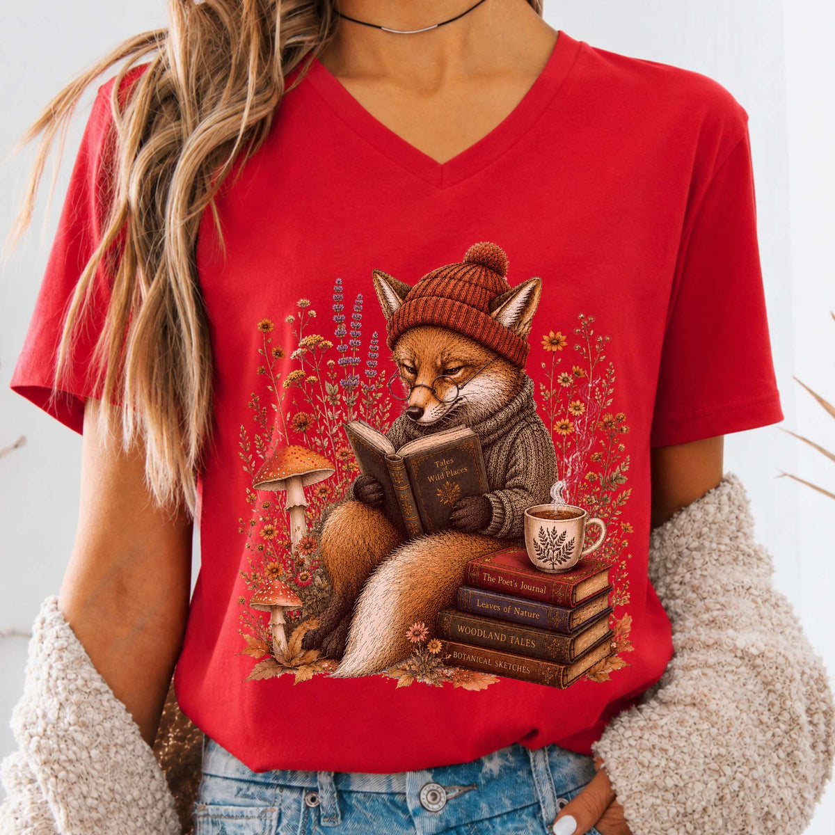 The Woodland Reader Fox V-Neck
