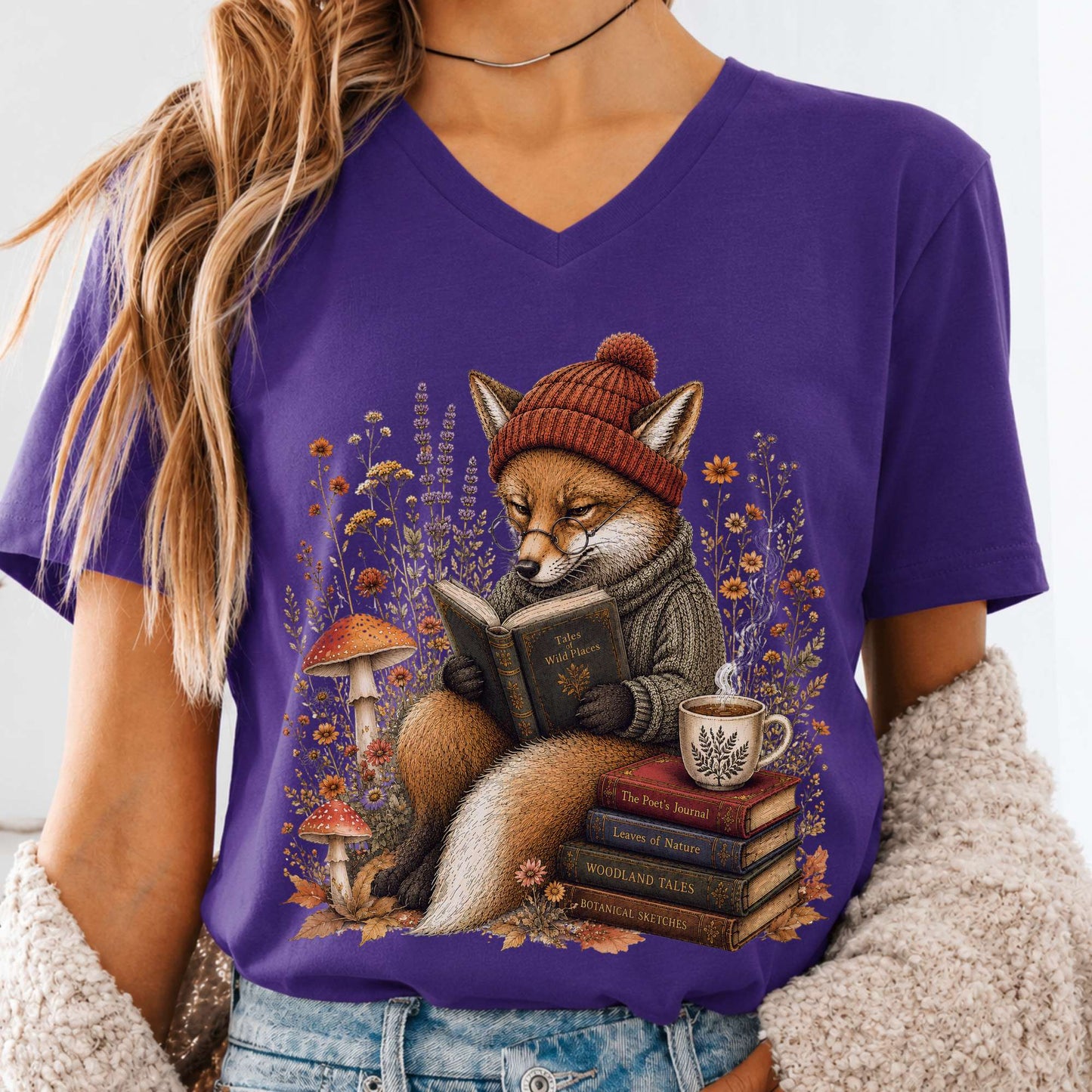 The Woodland Reader Fox V-Neck