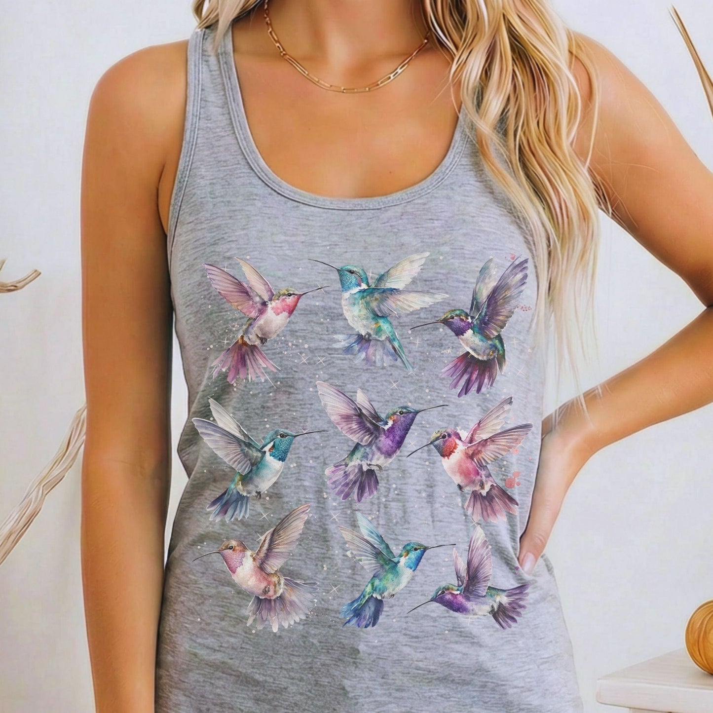 Tank Top Heather Grey / XS Hummingbird Women's Racerback Tank Top The Mystic Eden