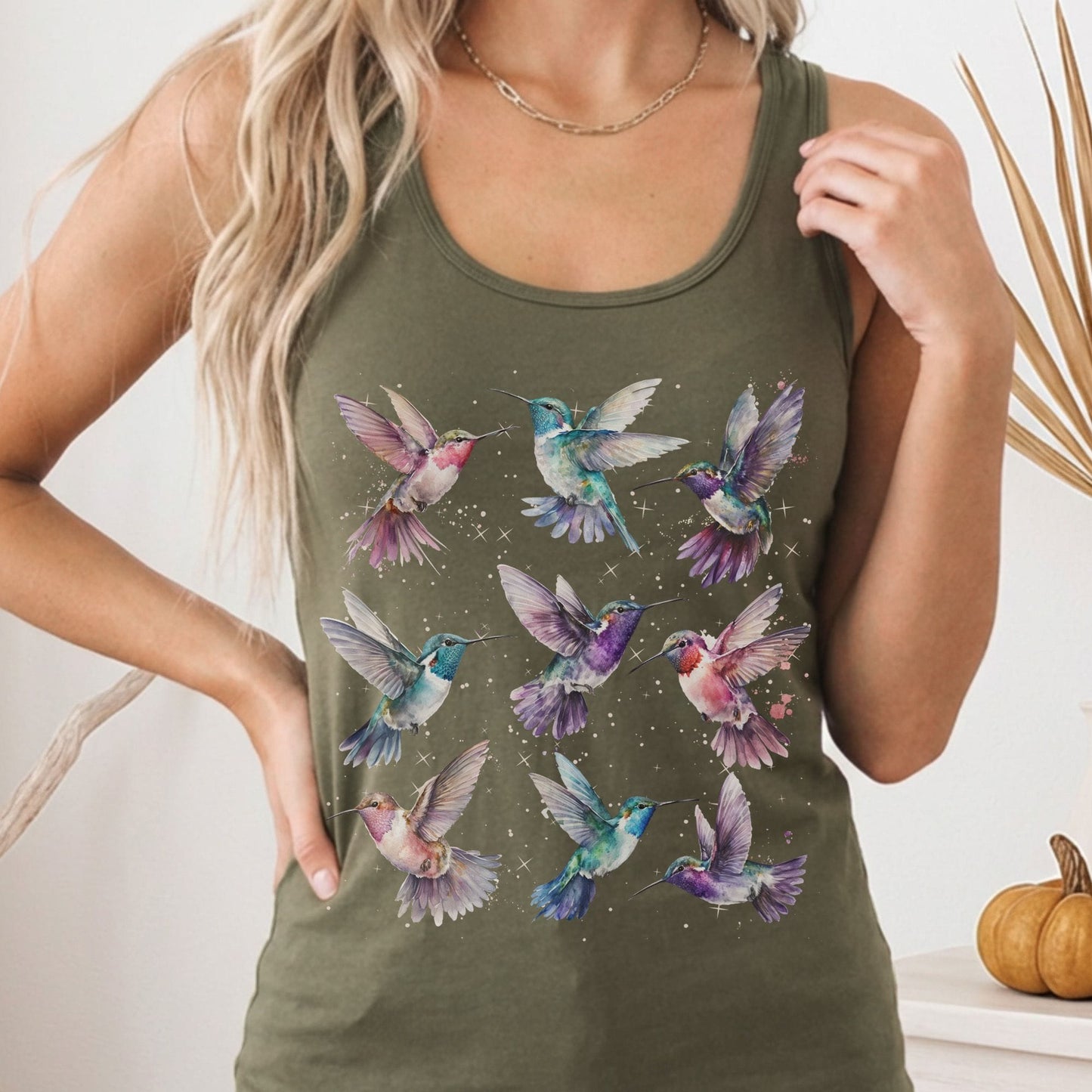 Tank Top Solid Military Green / XS Hummingbird Women's Racerback Tank Top The Mystic Eden