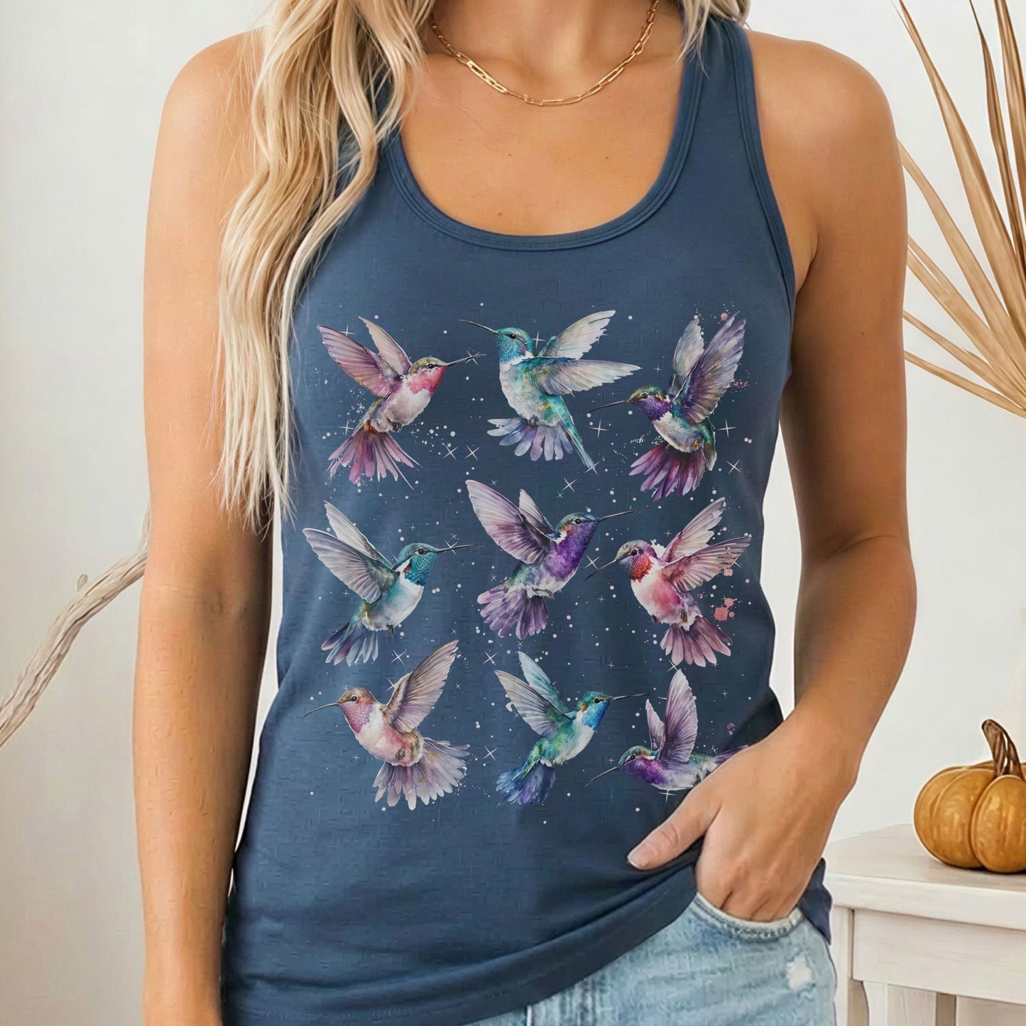 Tank Top Solid Indigo / XS Hummingbird Women's Racerback Tank Top The Mystic Eden