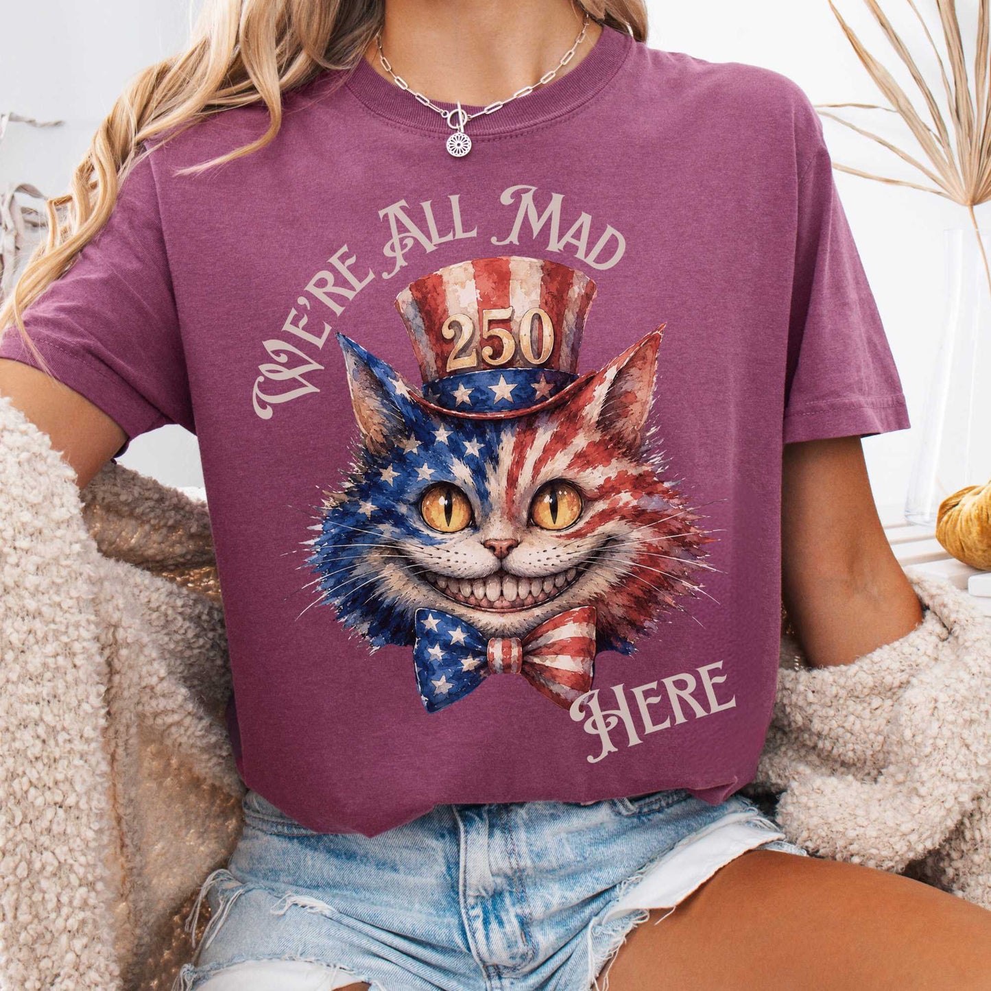 T-Shirt Berry / S We're All Mad Here America 250 Cheshire Cat T-Shirt The Mystic Eden