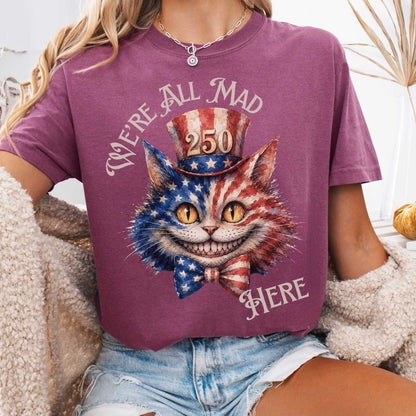 T-Shirt Berry / S We're All Mad Here America 250 Cheshire Cat T-Shirt The Mystic Eden
