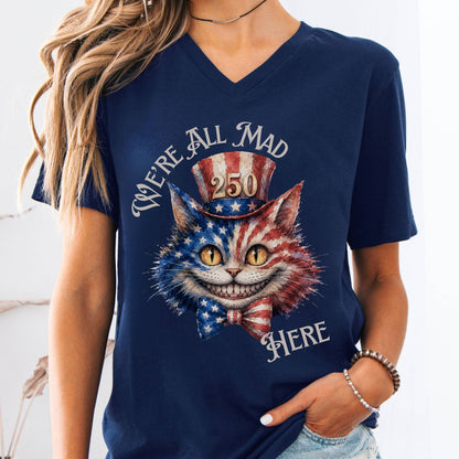 V-neck Navy / S We're All Mad Here America 250 Cheshire Cat V-Neck The Mystic Eden