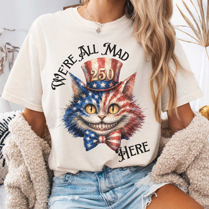 T-Shirt Ivory / S We're All Mad Here America 250 Cheshire Cat T-Shirt The Mystic Eden