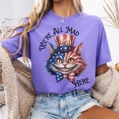 T-Shirt Violet / S We're All Mad Here America 250 Cheshire Cat T-Shirt The Mystic Eden