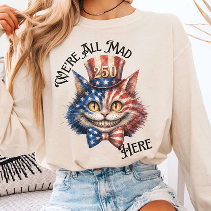 Long-sleeve Ivory / S We're All Mad Here America 250 Cheshire Cat Long Sleeve The Mystic Eden
