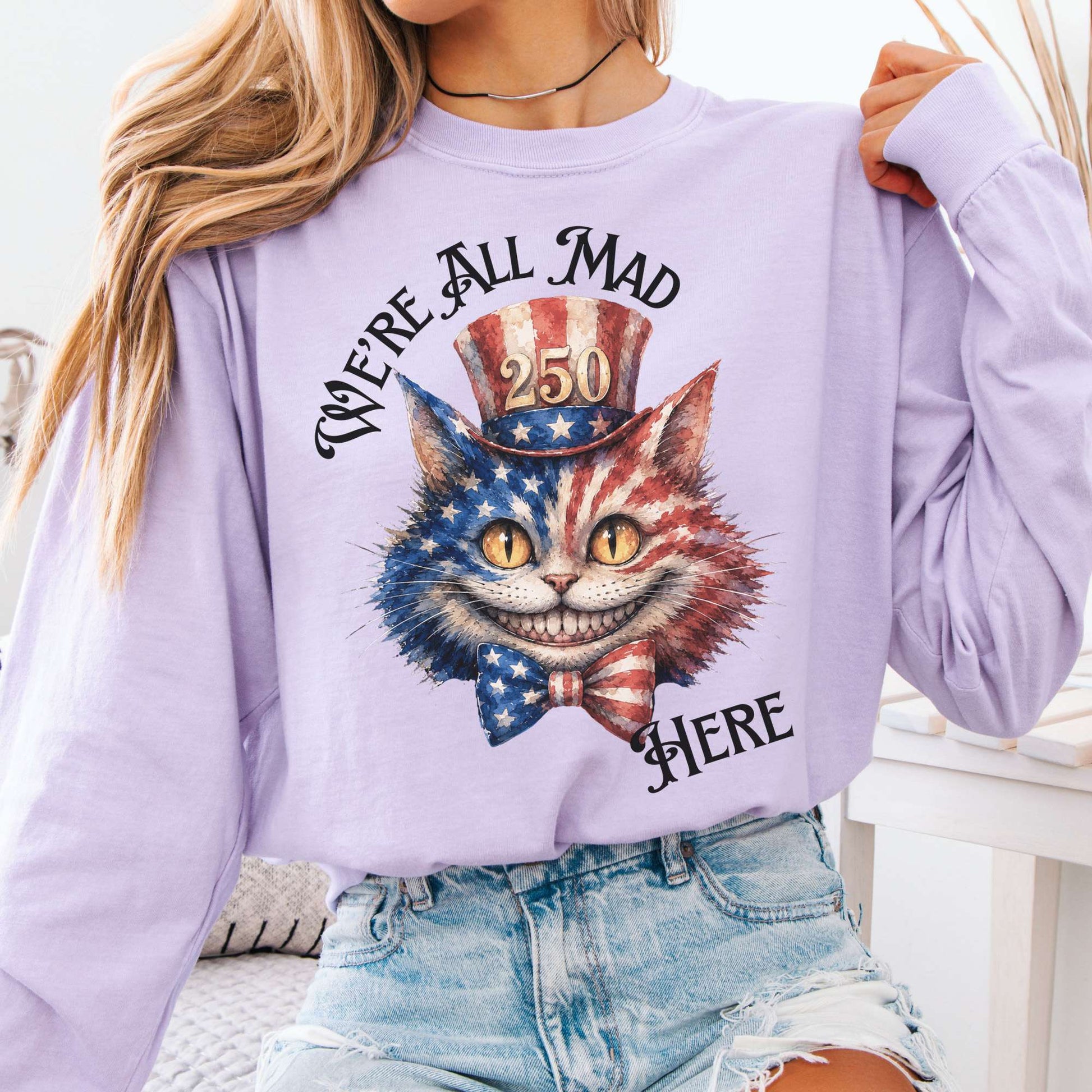 Long-sleeve Orchid / S We're All Mad Here America 250 Cheshire Cat Long Sleeve The Mystic Eden