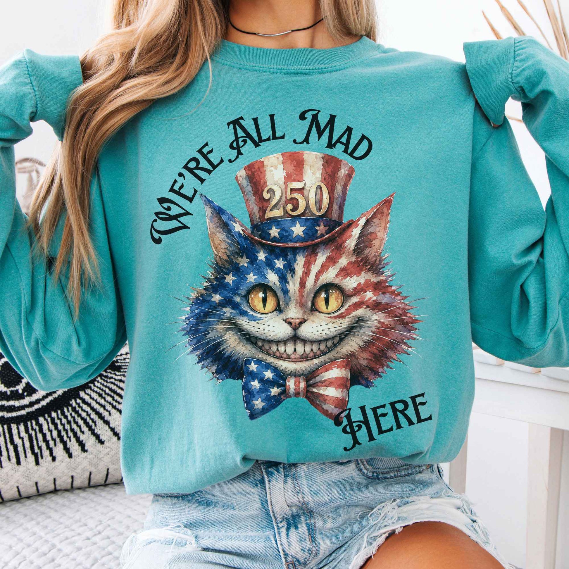 Long-sleeve We're All Mad Here America 250 Cheshire Cat Long Sleeve The Mystic Eden