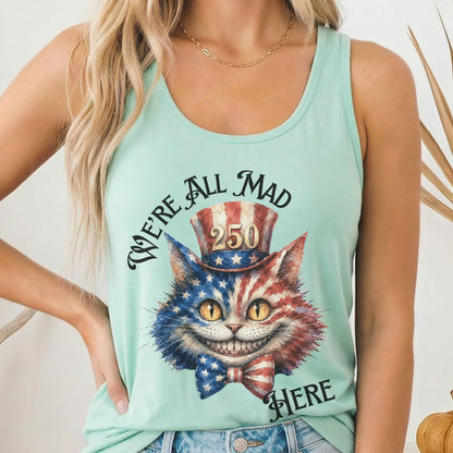 Tank Top Solid Mint / XS We're All Mad Here America 250 Cheshire Cat Women's Lightweight Tank Top The Mystic Eden