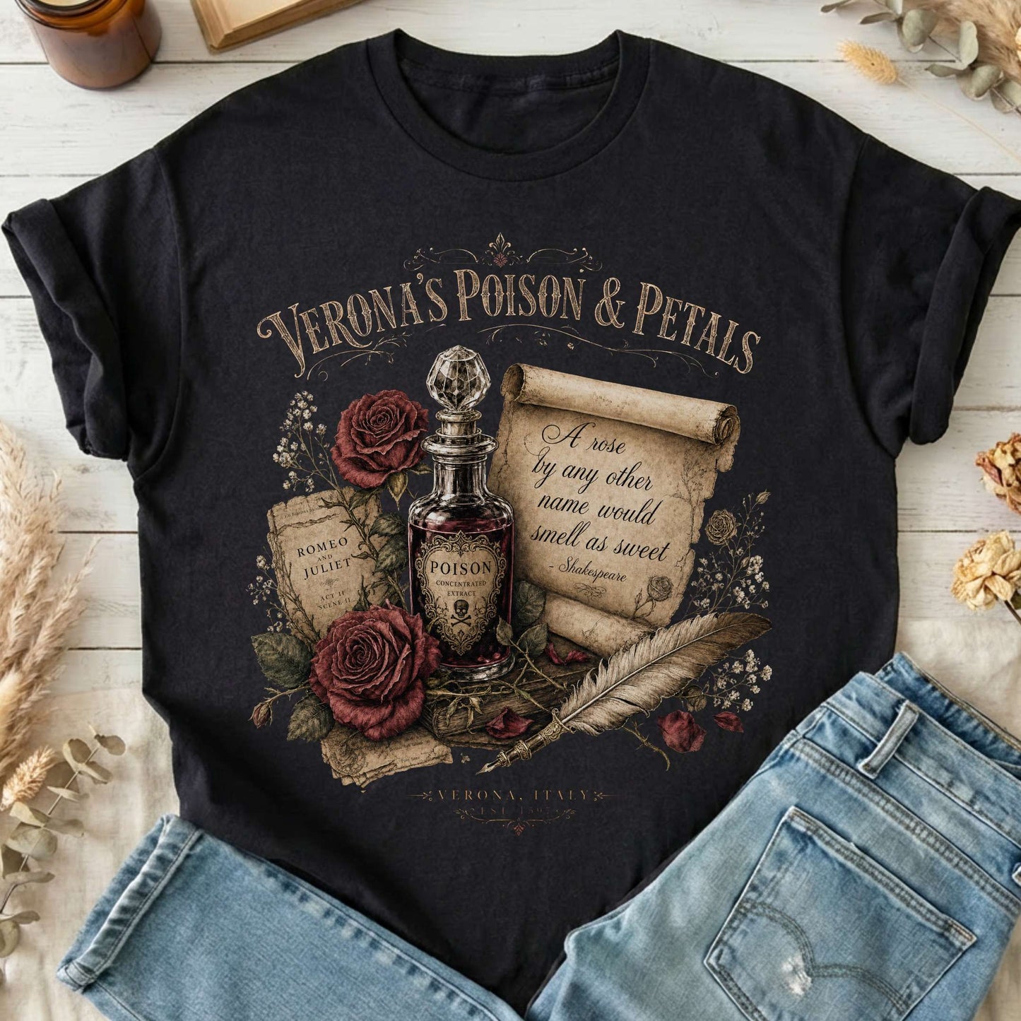 Shakespeare's Verona's Poison & Petals Romeo & Juliet T-Shirt